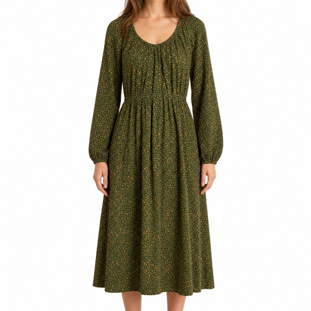Boden Jersey Midi Dress Womens 8P Long Sleeve Animal Print Floral Boho‎ Feminine